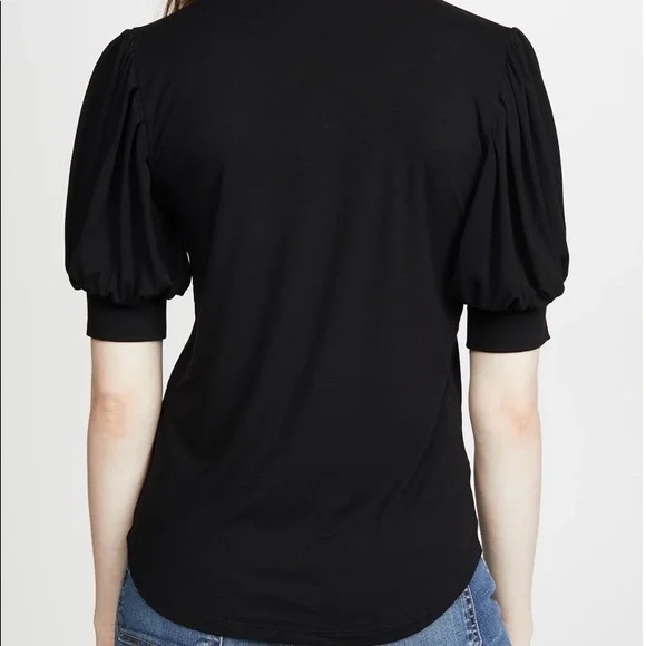 Frame Puff Sleeve Stretch Knit Top Women’s Large Black Jewel Neck Elbow Sleeves - Picture 3 of 10